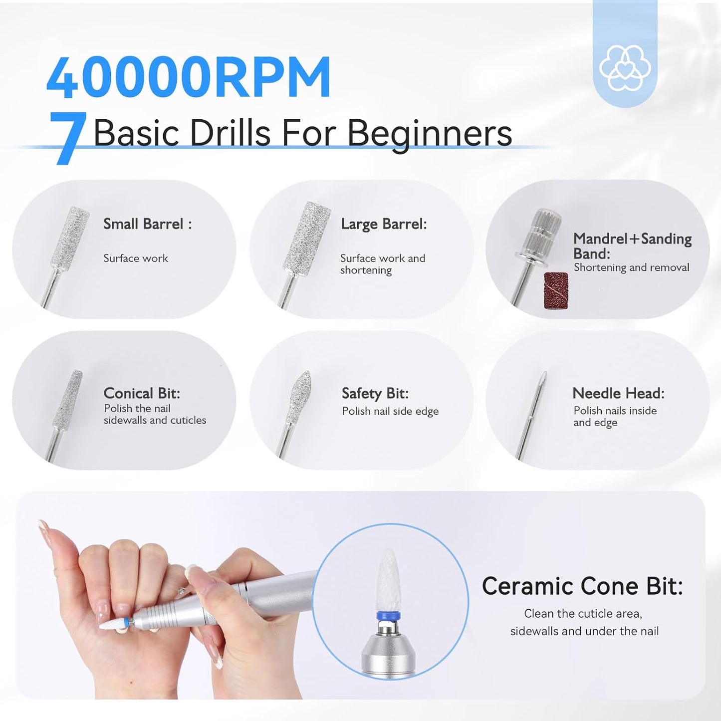 SAVILAND Nail Drill Professional: 40000RPM Nail Drill Machine Faster Removel Any Acrylic Nails, Powerful & Anti Shaking for Nail Salon & Pedicure