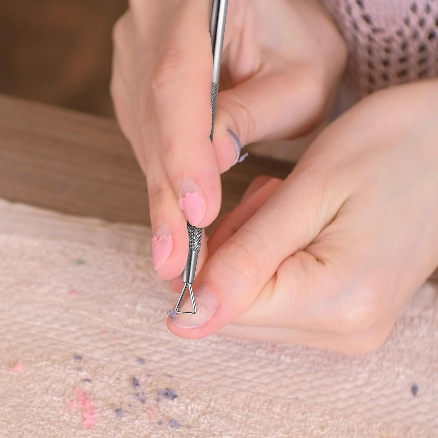 Uonlytech 4 Pcs Nail Polish Scraper and Gel Polish Remover Tool Set Stainless Steel Armor Removal Planer with Triangular Cuticle Pushers for Precise Nail Cleaning