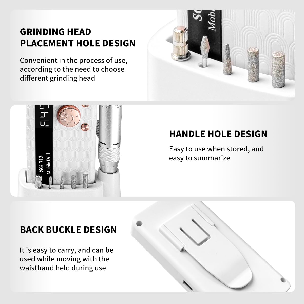 Electric Nail Drill - 45000RPM Portable Nail Drill丨Rechargeable Nail E-File Kit with 11 Bits & Base丨LED Screen丨Ultra-Silent, Rechargeable Nail Drills Machine for Acrylic Nails Gel Polishing(White)