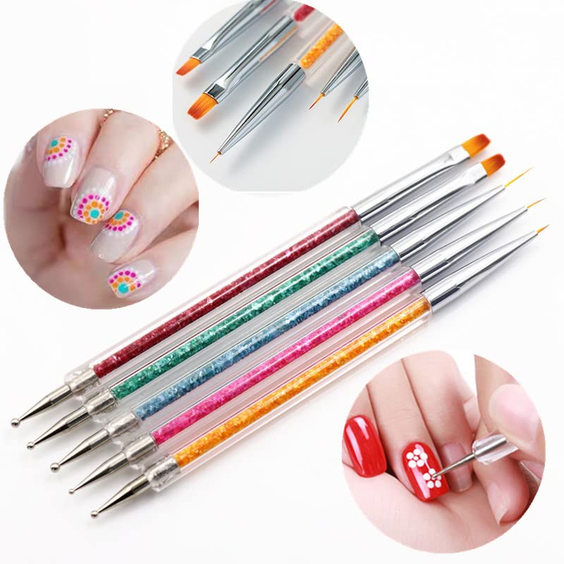 Resin Nail Art Palette with 5 Pcs Nail Art Painting Drawing Brushes, Nail Polish Mixing Palette Double-Ended Dotting Pen Nail Art Liner Brush Nail Drawing Brushes for Nail Art Design