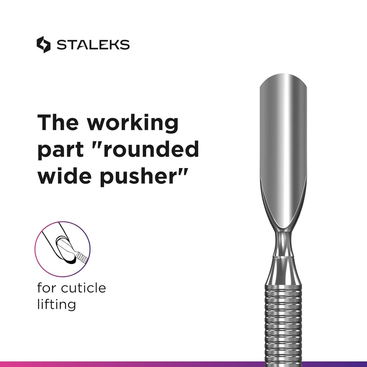 Staleks Pro Manicure Pusher Expert 30 Type 4.2 – Rounded Wide Pusher and Bent Blade – Stainless Steel – Professional Cuticle Tool