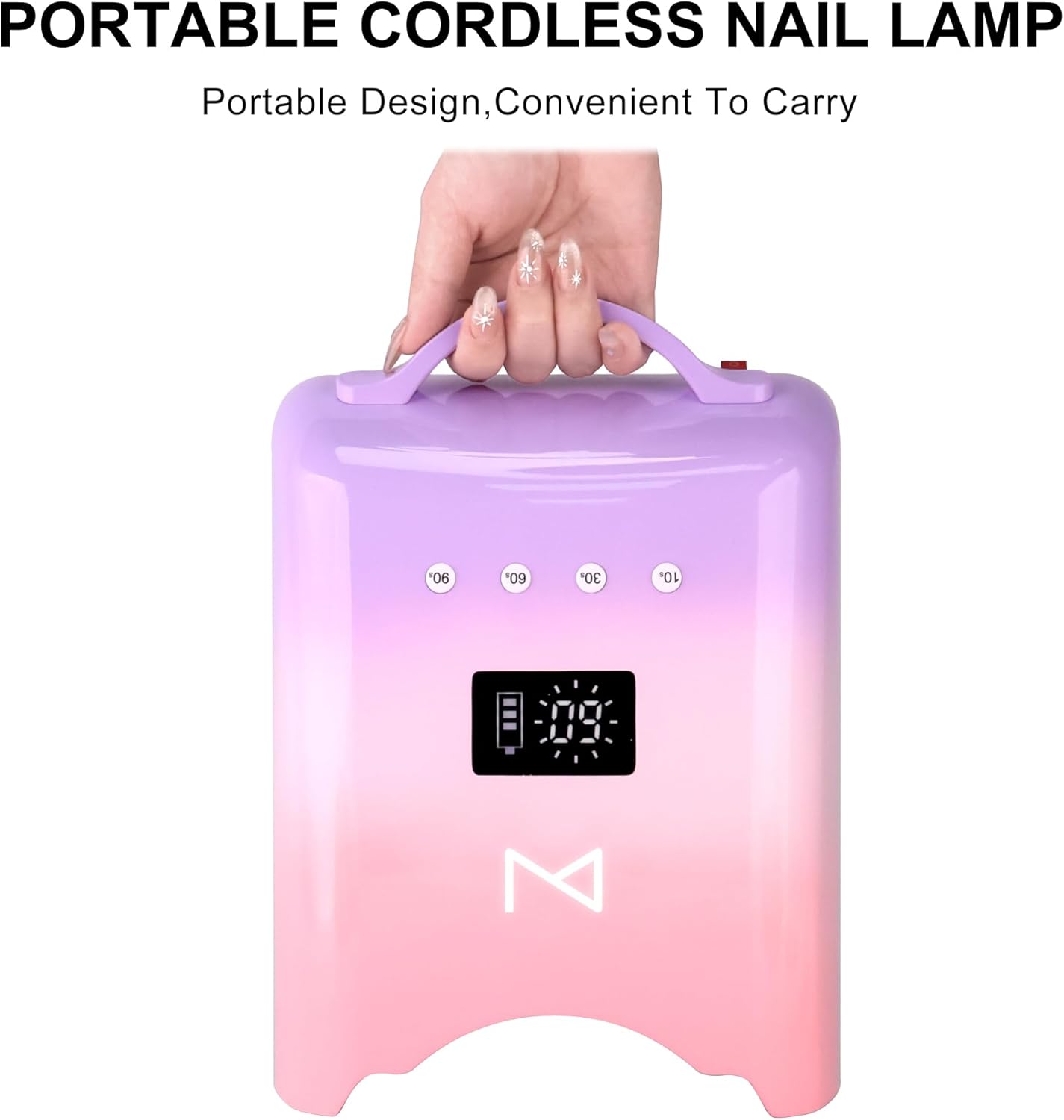 M - NEO Cordless & Rechargeable Nail Curing Lamp 78W with 4 LCD Time Display Timer, Auto Sensor, and Spacious Interior for All Hand Sizes and Nail Lengths (Metallic Rose Gold)