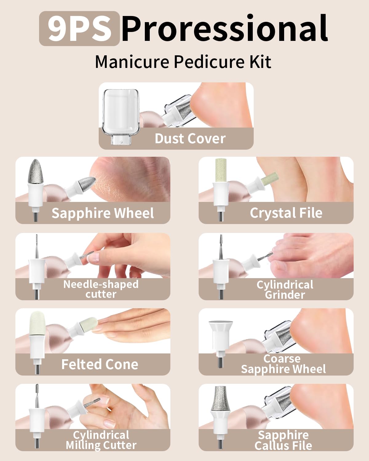 Manicure Pedicure Kit, Professional Nail Grinder for Senior Thick Toenail, Cordless Electric Nail File, 5 Speeds Pedicure Tools for feet Callus Remover, Nail Drill for Women Hand Feet Care