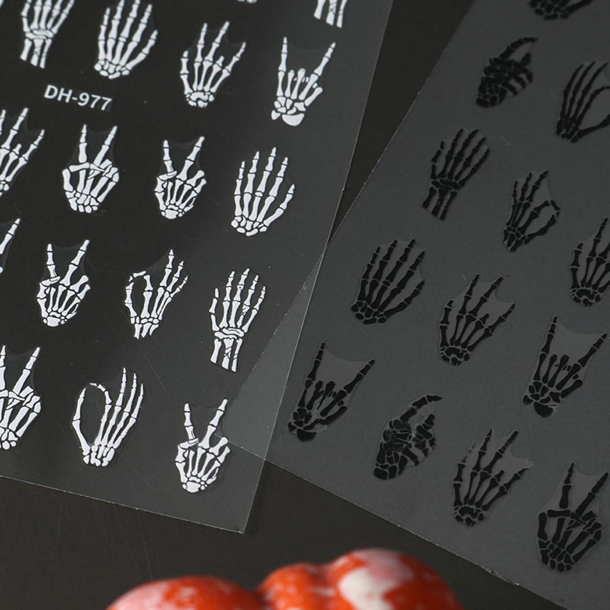 Halloween Nail Art Stickers Decals 3D Finger Bone Nail Stickers 4PCS Black White Gold Silver Fantasy Bone Design Halloween Nails Adhesive Decals Supply for Women Holiday Manicure Nail Art Decorations