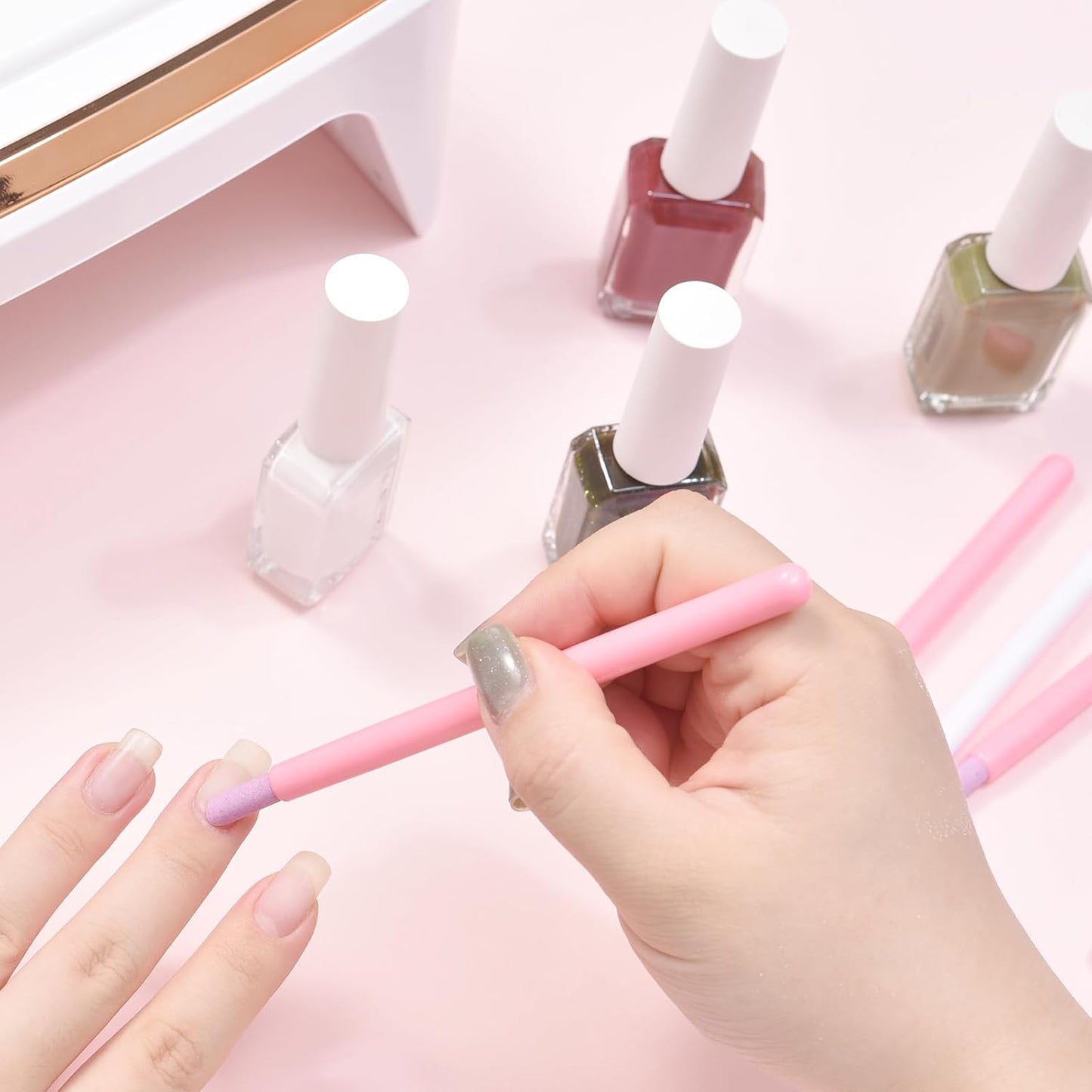 10Pcs Stoe Sanding Nail File Tools Nail File Cuticle Removal Buffer Washable Pedicure Manicure Pen Cuticle Pusher Stick for Nail Care, Pink