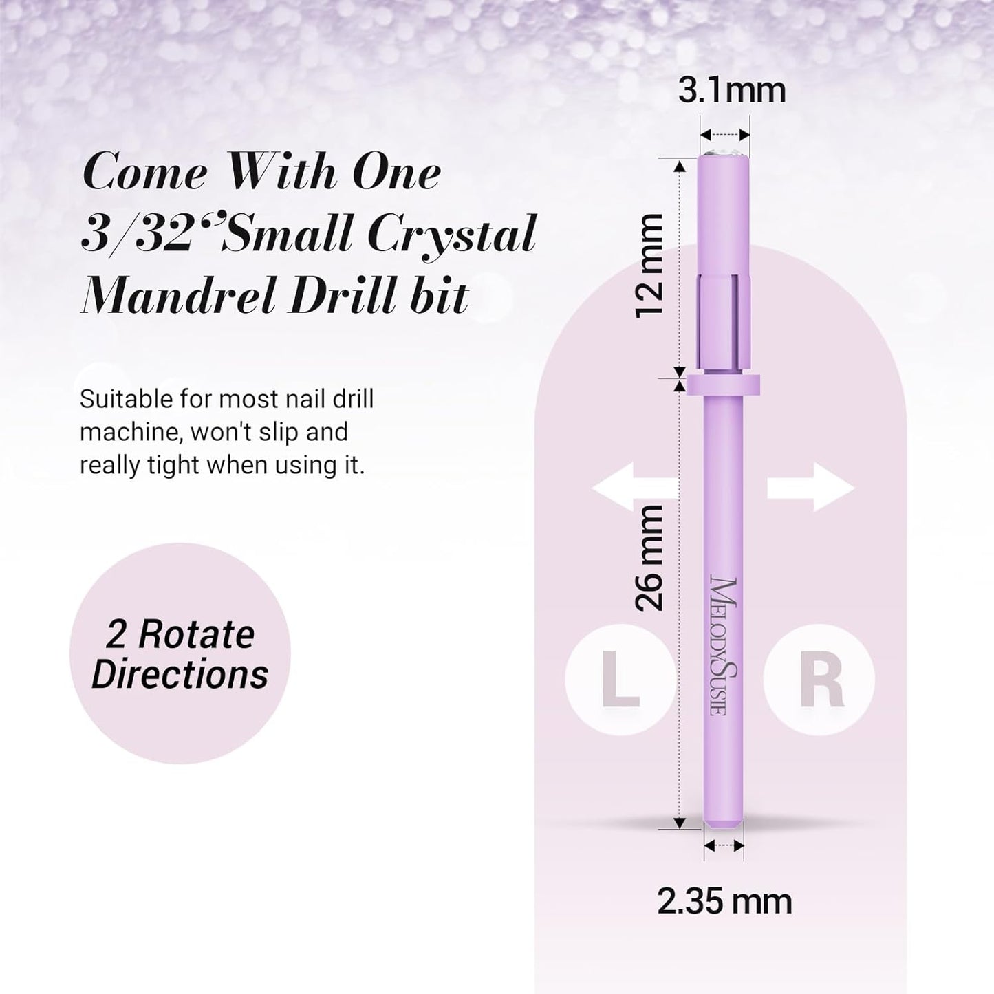 MelodySusie 50 Pcs Nail Drill Bits Small Sanding Bands with 3.1mm Mandrel Bit, 180 Fine Grit Nail File for Acrylic Nails Gel Manicures and Pedicure, Purple