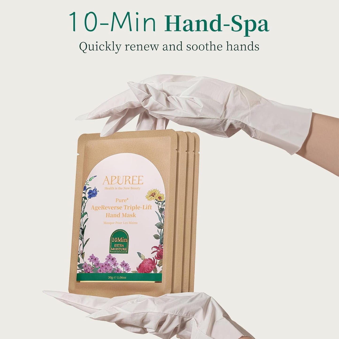 Apuree Anti Aging Hand Mask Gloves: 10-Minute Repair& Extra Moisture (5*30g)| for Severely Dry & Cracked Hands | Luxury Home SPA & 7 Peptides Collagen| All Skin Types| Vegan & Cruelty Free| Gift Set