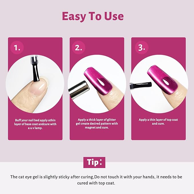 JODSONE 16.5ml Cat Eye Gel Nail Polish Glitter Claret Magnetic Reflective Translucent Need U V Curing at Home DIY Design