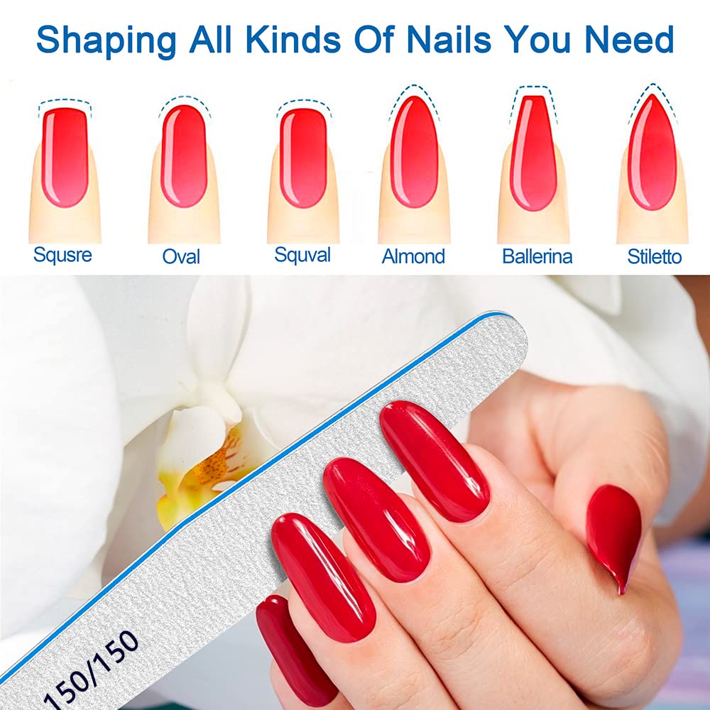 Nail Files 150/150 Grit, 12pcs for Poly Extension Gel, Emery Boards for Acrylic and False Nails, Coarse Manicure Pedicure Tools for Home Salon