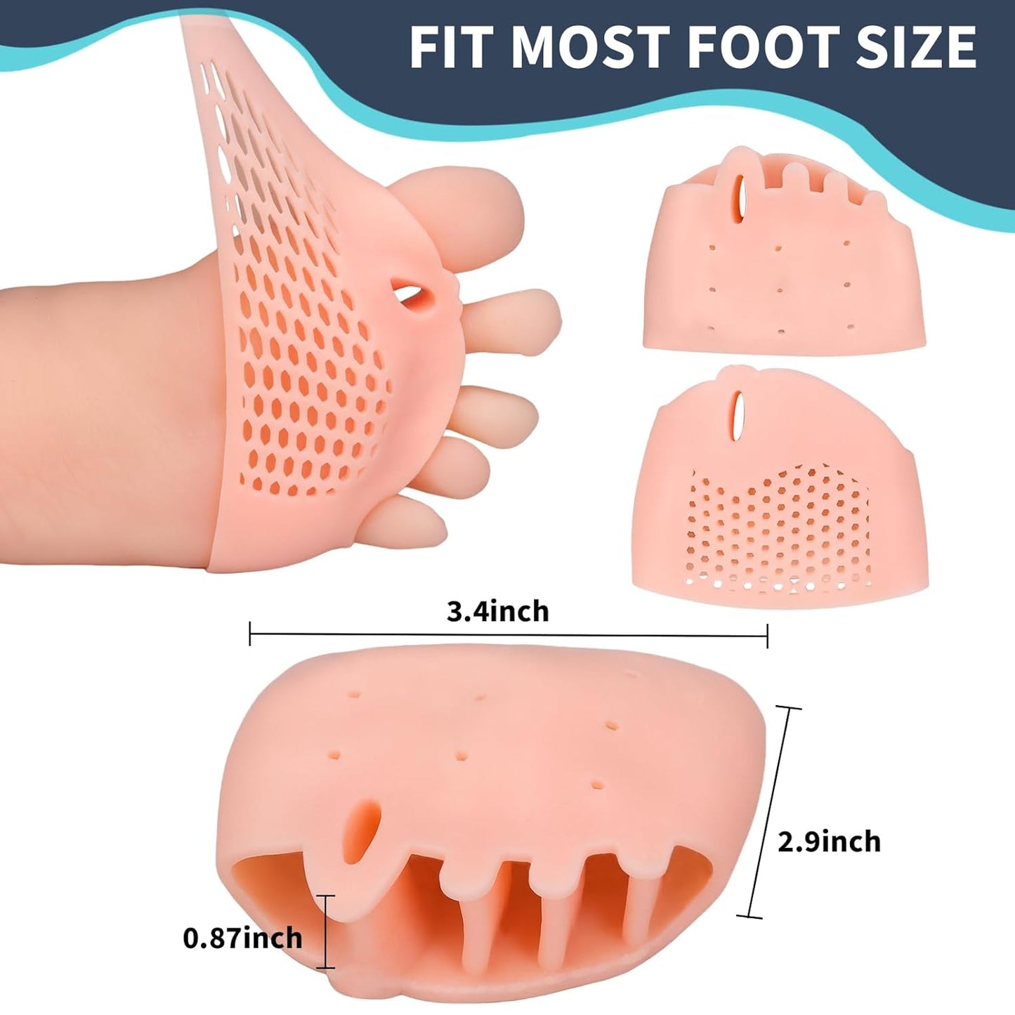 3 Pairs Toe Spacers, Soft and Breathable Gel Toe Separators, Toe Straightener for Hammer Toe, Bunions, Overlapping Toes, Diabetic Feet, Women Men Feet Pain Relief