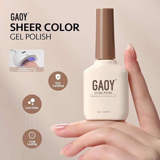 GAOY Nude Jelly Gel Nail Polish, 16ml Sheer Translucent Netural Soak Off Gel Polish, UV Light Cure for Nail Art DIY at Home, 3157 Bare Glow