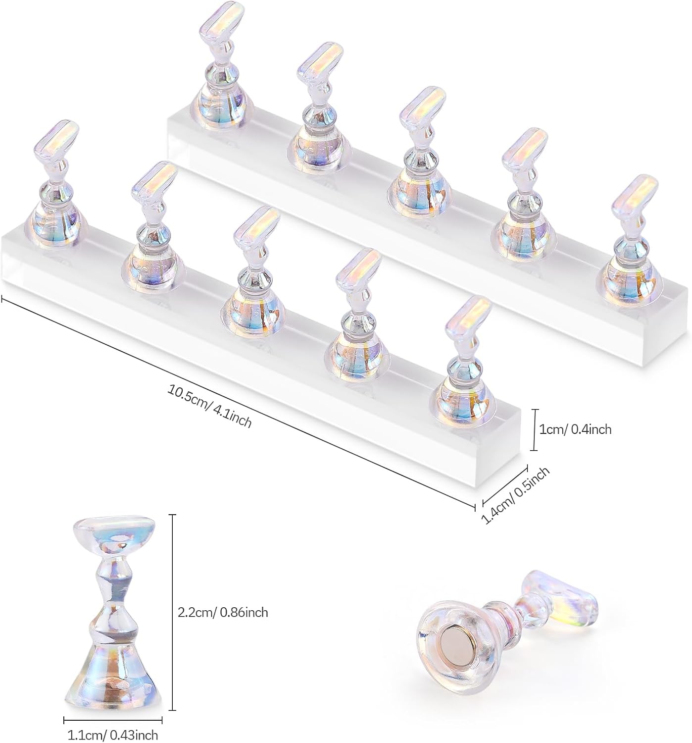 Etercycle Nail Stand for Press On Acrylic Nails Art Display Stand Nail Holder for Painting Magnetic Nails Stand with Double-sided Tape for Home DIY Salon Supplie (Clear)