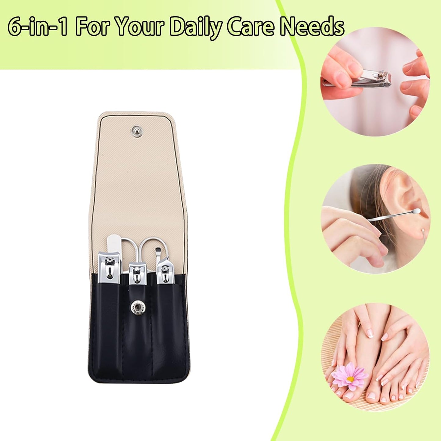 Nail Clippers Set, 6 Pcs Toenail Clippers Stainless Steel Fingernail Clippers Manicure Set with Leather Case, Idea Gift for Men Women Mom Dad Christmas Birthday, Black