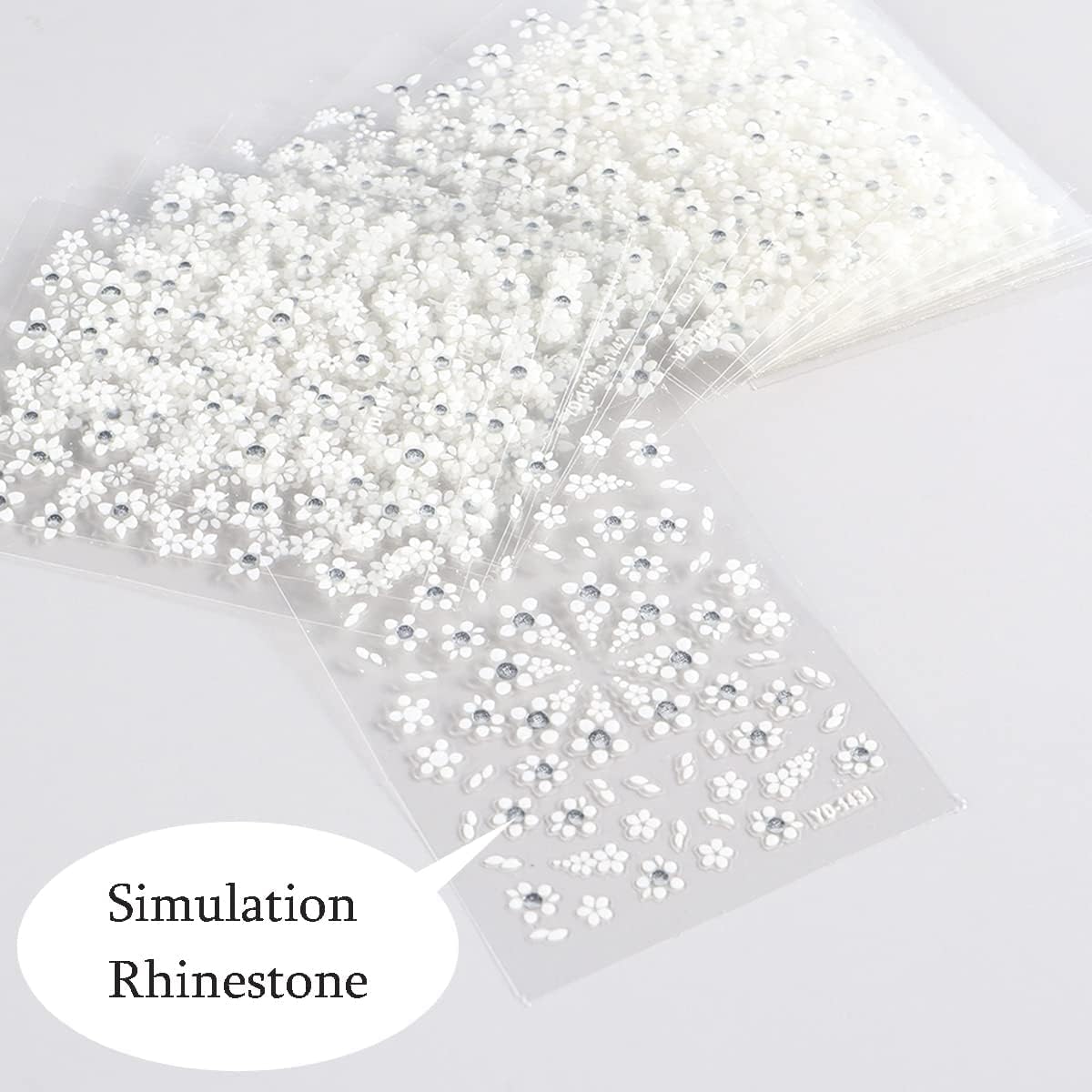 30Sheets Floral Nail Art Stickers Decals 3D Self Adhesive White Flower Designs Nails Supplies White Flower Stickers with Rhinestones Nail Decorations for Women Manicure Transfer Tool Nails Wraps