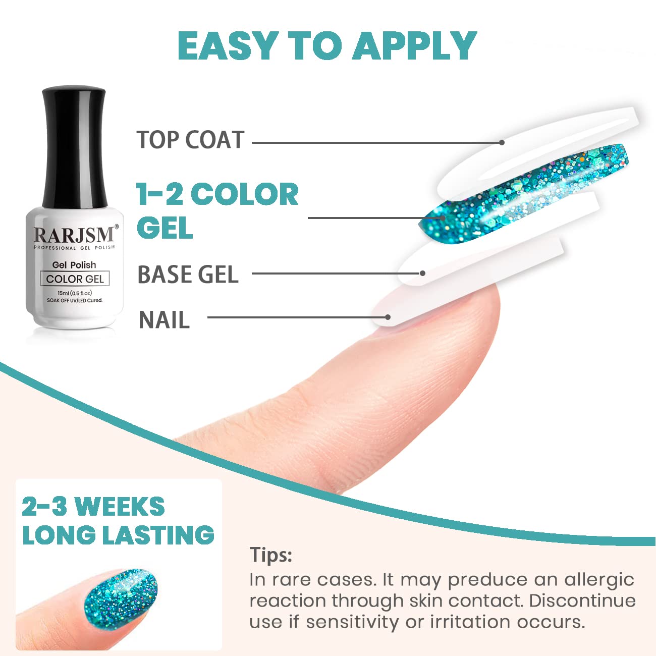 RARJSM Glitter Gel Nail Polish Lake Blue Sparkly Iridescent Rainbow Mermaid Blue Shimmer Holographic Nail Gel Polish Soak off L e d U V Curing Required High Pigments for Home Manicure Nail Art 15ml