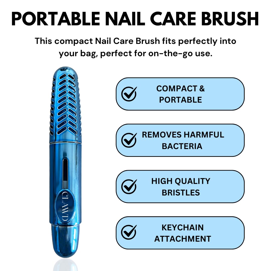 CLAWD Nail Brush for Cleaning Fingernails | Soft Bristle Portable Travel Nail Cleaner Brush for Women | Blue