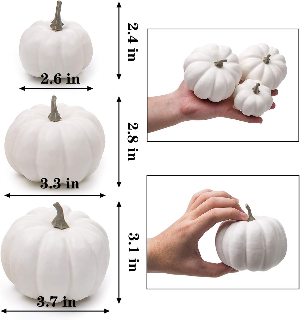 Ogrmar 12 Pack Artificial Assorted Pumpkins, Mini Fake Pumpkins Artificial Vegetables for Halloween,Harvest Thanksgiving Party Decor (White)
