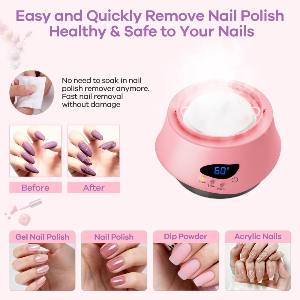Nail Polish Remover Machine Upgraded Electric Steam Remover Portable Automatic Gel Nail Polish Remover for Home and Salon Use
