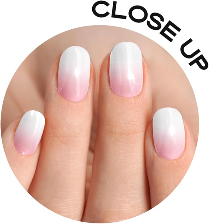 Semi Cured Gel Nail Strips with 30 Pieces - Salon Quality Manicure Kit for Women Easy Application Wraps Includes Prep Pads Nail File Wooden Stick, UV Light Required (Pink White)