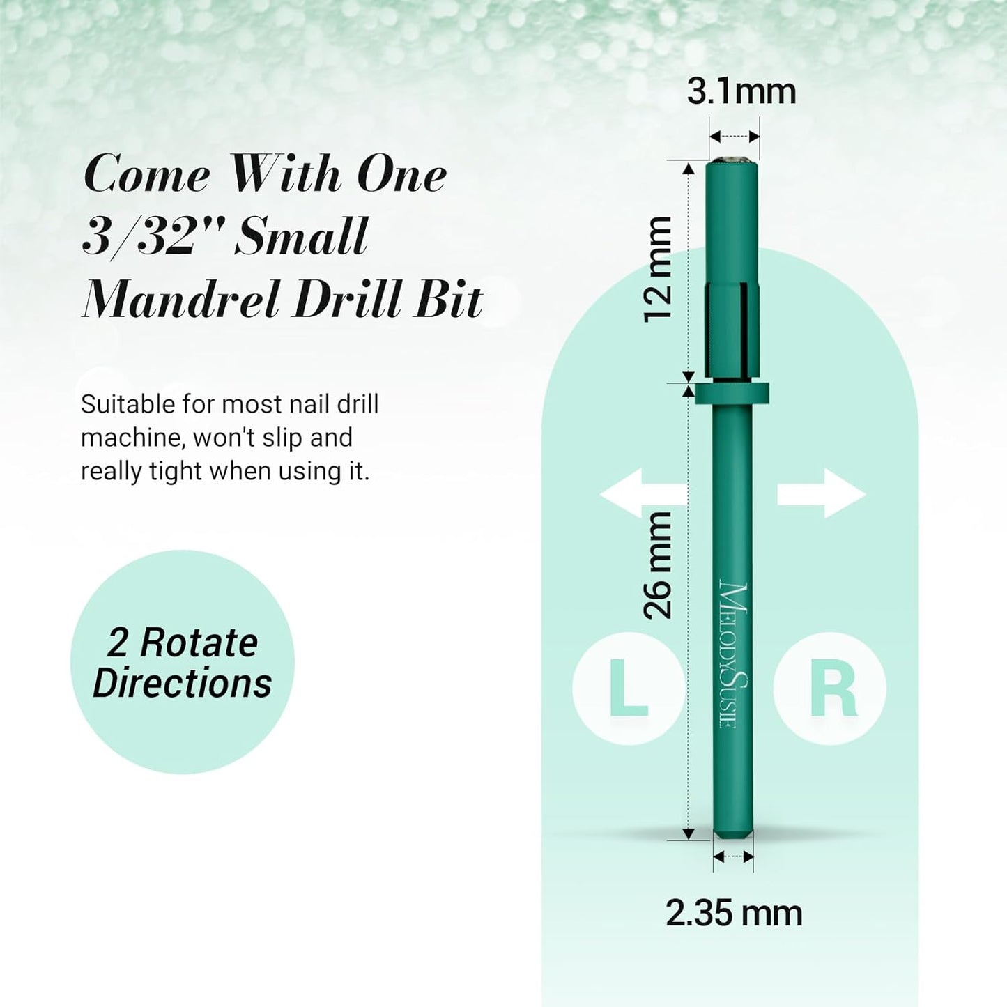 MelodySusie 50 Pcs Nail Drill Bits Small Sanding Bands with 3.1mm Mandrel Bit, 120 Medium Grit Nail File for Acrylic Nails Gel Manicures and Pedicure, Dark Green