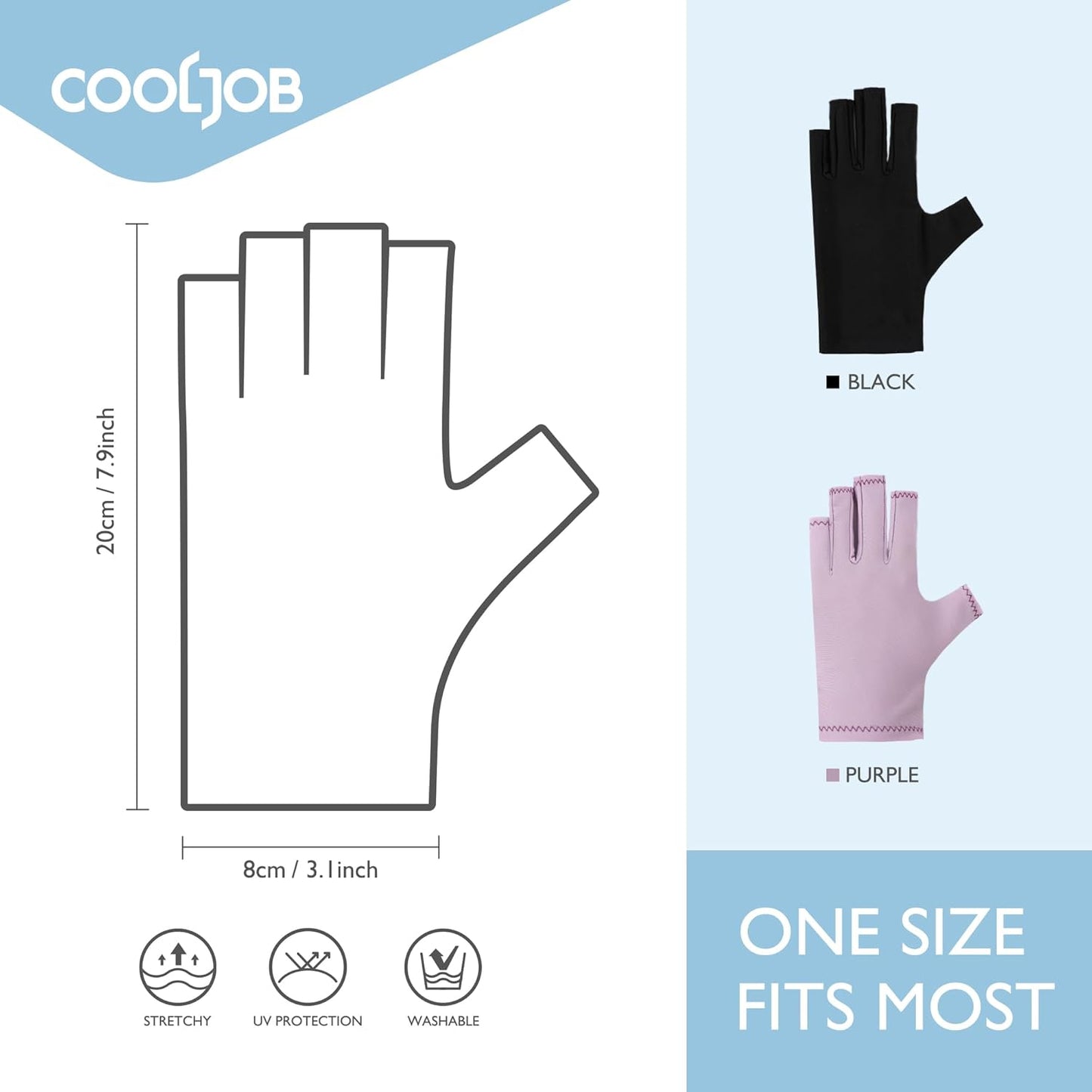 COOLJOB Anti-UV Gloves for Nail Lamp, Professional UPF50+ UV Protection Glove for Manicures, Art Skin Care Fingerless, Women Men Protect Hands from Sun and Nail Dryer Harm, Purple, 1 Pair