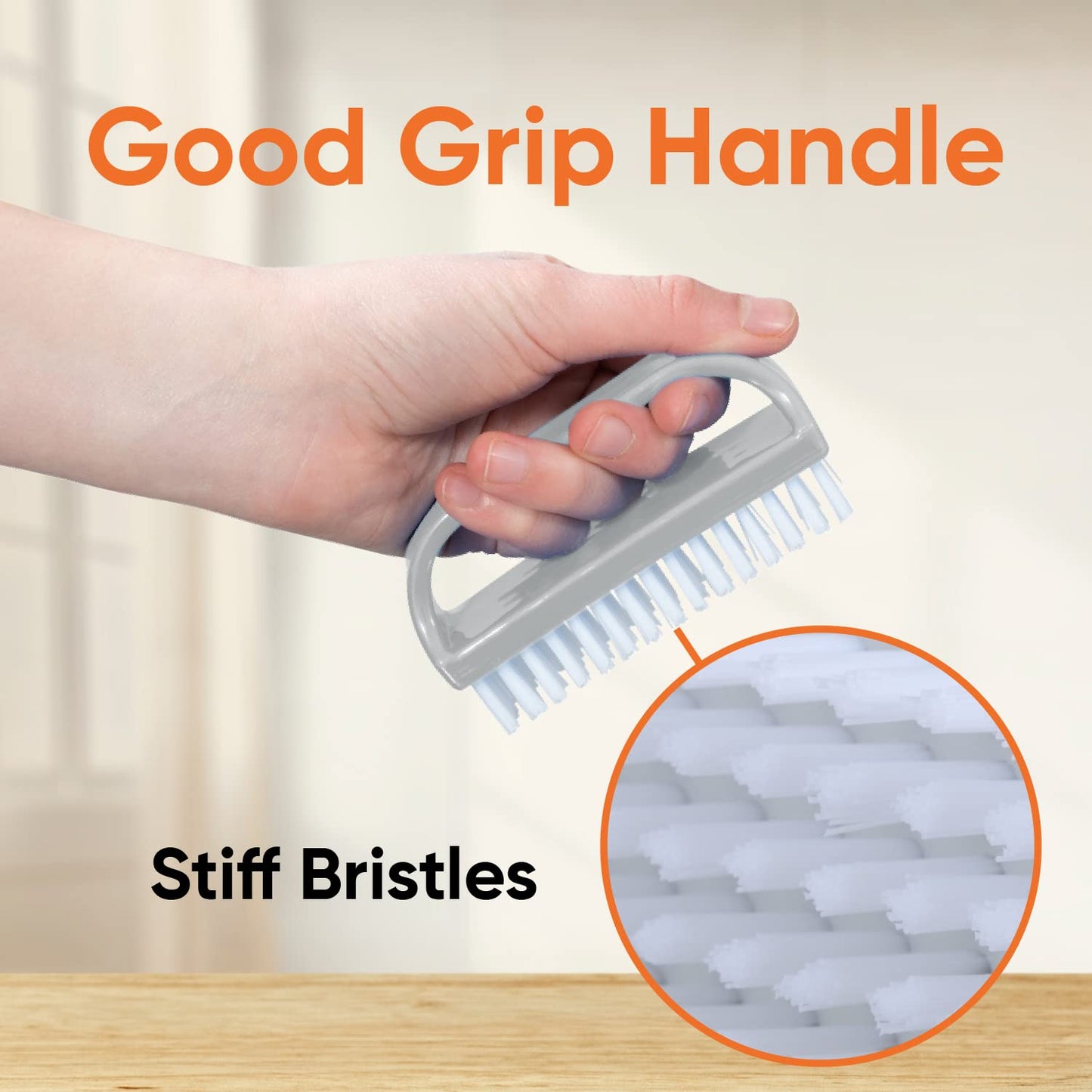 Superio Stiff Nail Brush Cleaner with Handle 6 Pack, Durable Scrub Brush, Clean Toes, Fingernails- Hand Scrubber- All-Purpose Cleaning Brush for Home, Kitchen, Work- Stiff Bristles (Black and White)