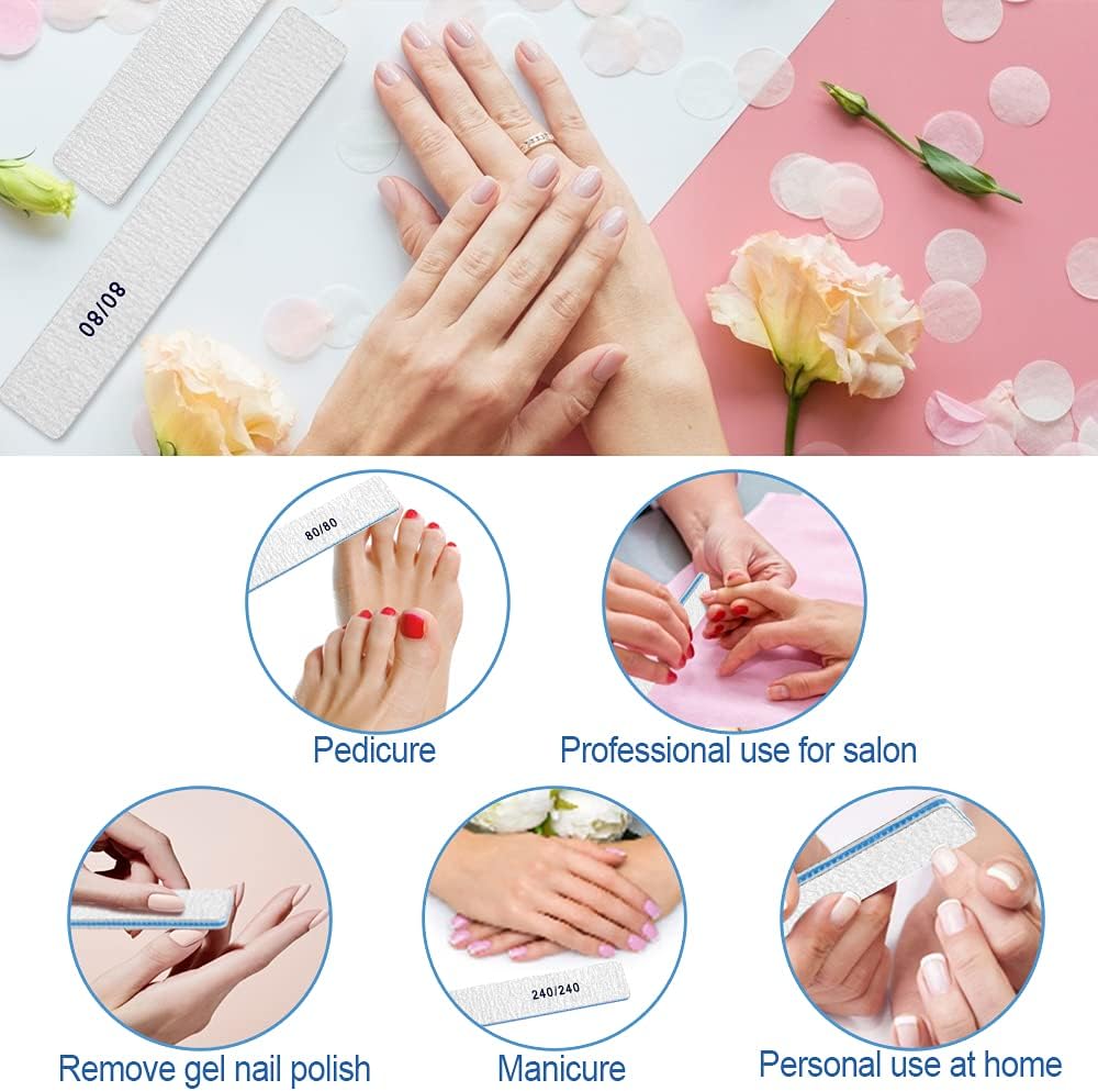 Nail Files 50pcs-Nail File 80/80 Grit for Acrylic Nails, Rough Nail Files Emery Boards for Artificial Nails, Fake Nails, Professional Double Sided Jumbo Zebra Nail File