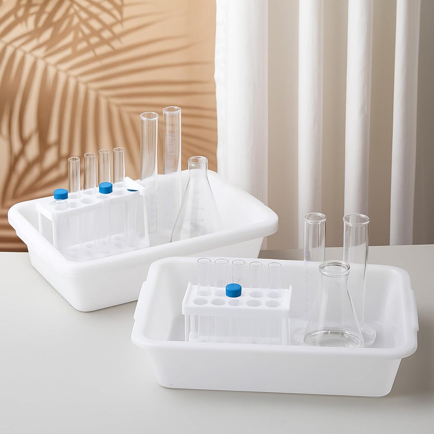 Kingdder 10 Pcs Polypropylene Containment Tray 16''x11''x3.5'' Multi-Purpose Lab Tray Temperature Resistant Spill Containment Lab Tool Stackable for Sterilizing and Drying Laboratory Applications