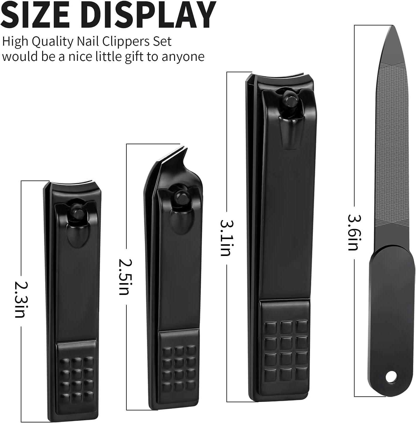 Nail Clippers Set, Sharp Stainless Steel Fingernail and Toenail Clippers, Nail Clippers for Thick Nails or Ingrown Nails, Perfect 4 pcs Black Nail Cutter for Men/Women/Kids, Set Include Nail File.
