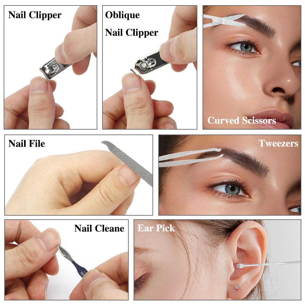 Christmas Stocking Stuffers for Adults, Nail Care Kit for Men, 7 PCS Manicure and Pedicure Kit, Manicure Set Women Travel Nail Kit Nail Clipper Set Kit Christmas Gift Mens Nail Grooming Kit(Silver)