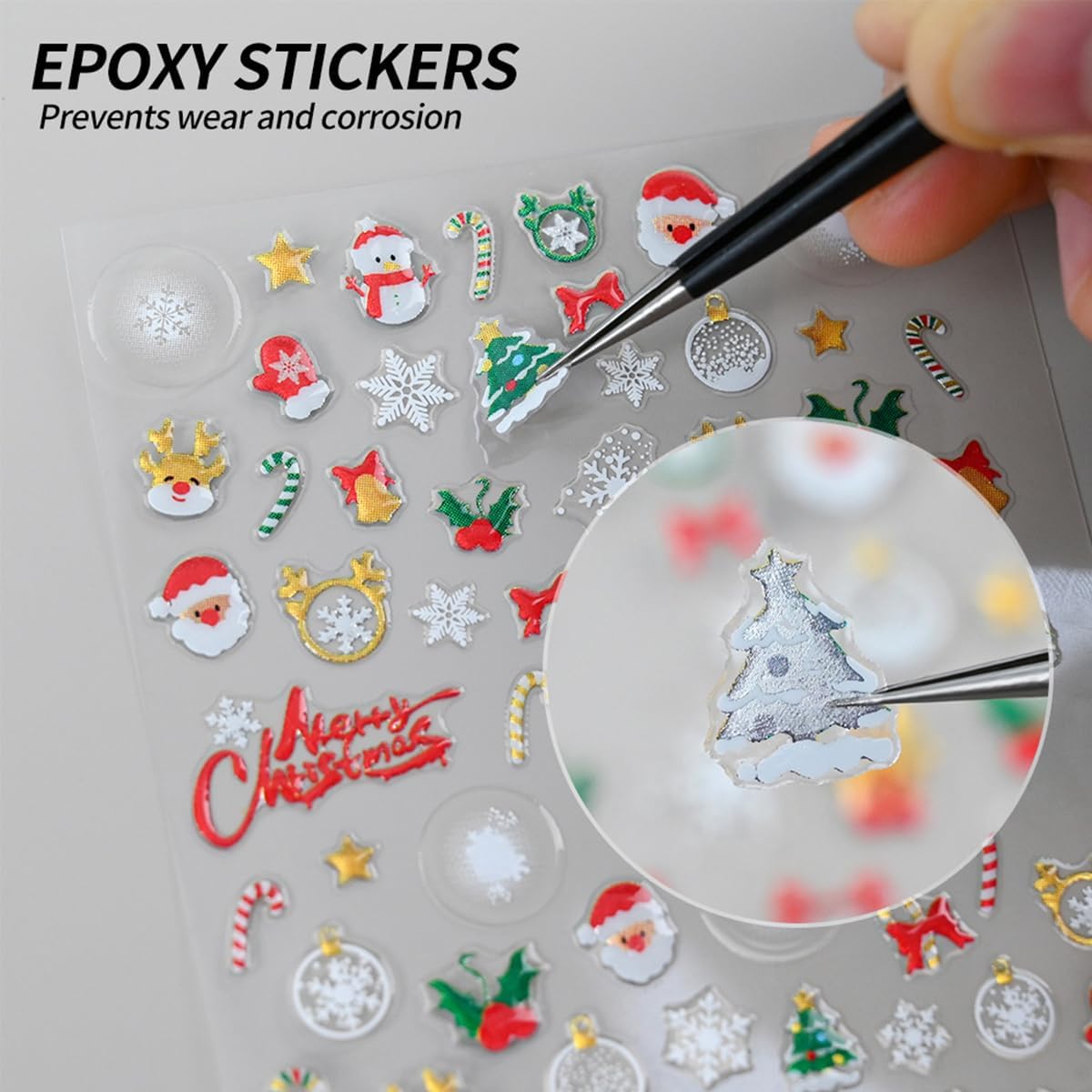 6 Sheets Christmas Nail Stickers, Christmas Tree Bell Snowflake Nail Art Stickers 3D Self-Adhesive Nail Art Supplies Santa Claus Elk Design Winter Xmas Nail Decals for Women DIY Holiday Manicure Decor