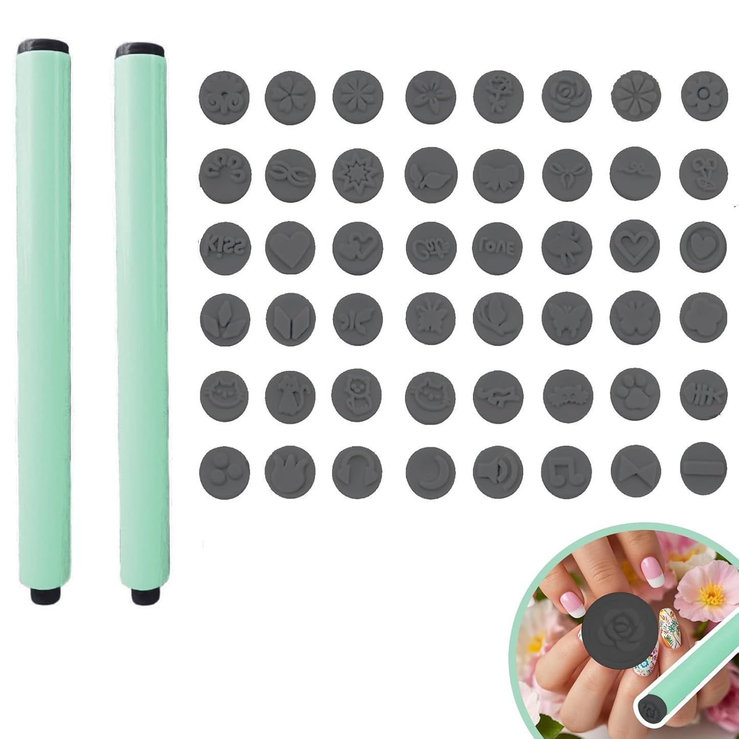 48 Pcs Nail Stamp Pen Set, Nail Art Pens, Quick Nail Art Tools with Different Patterns, Flower Butterfly Rose DIY Nail Stamping Pen Kit, Nail Design Tools for Women (green)