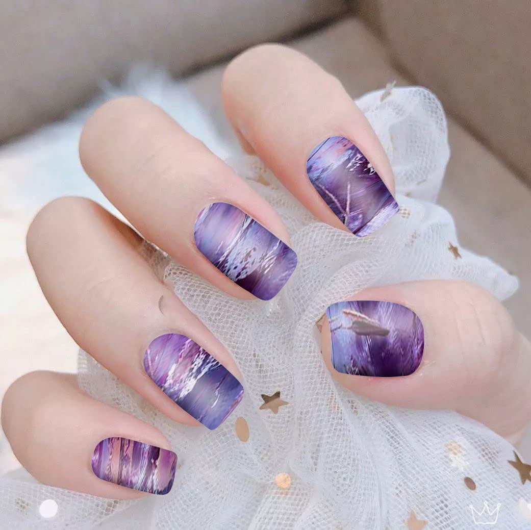 WOKOTO 12 Sheets Aurora Nail Polish Stickers Full Wraps for Women - Graffiti Gradient Gel Nail Strips Nail Polish Strips for Women Girls Nail Art Peel and Stick On Nail Gel Stickers