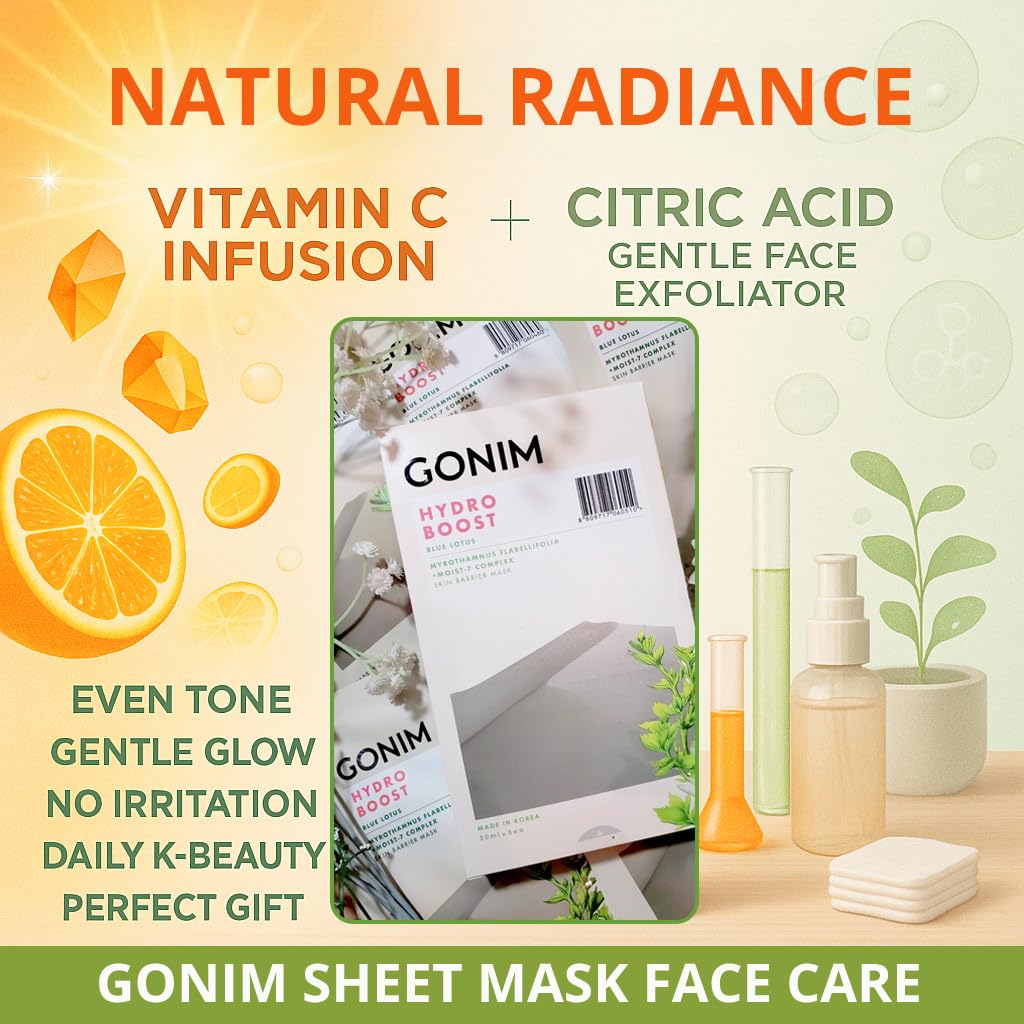 GONIM Face Mask Korean Skin Care with Hyaluronic Acid Serum & Collagen Activation, Face Masks Skincare with Vitamin C, Moisturizing Sheet Mask for All Skin, Korean Face Mask Travel Essentials 5 Sheets