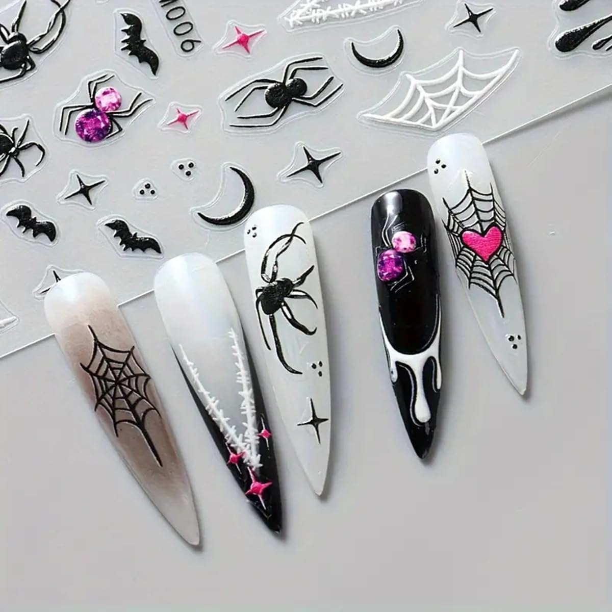 Halloween Nail Art Stickers Decals Halloween Spider Web Spider Nail Decals 3PCS Ghost Bat Skull Star Design 5D Engraved Nail Stickers Nail Art Supplies for Women Holoday DIY Manicure Nail Decorations