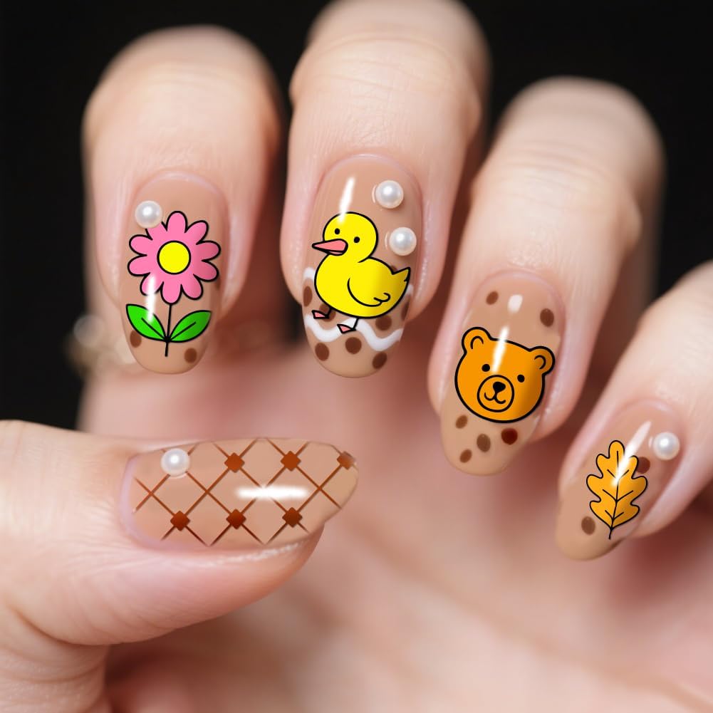 PH PandaHall 3pcs Cute Animals Nail Stamping Plates Flower Fruit Nails Art Templates Dessert Cake Nails Image Plates Cartoon Pattern Manicures Art Stencils for Women Manicures Salon Design Printing