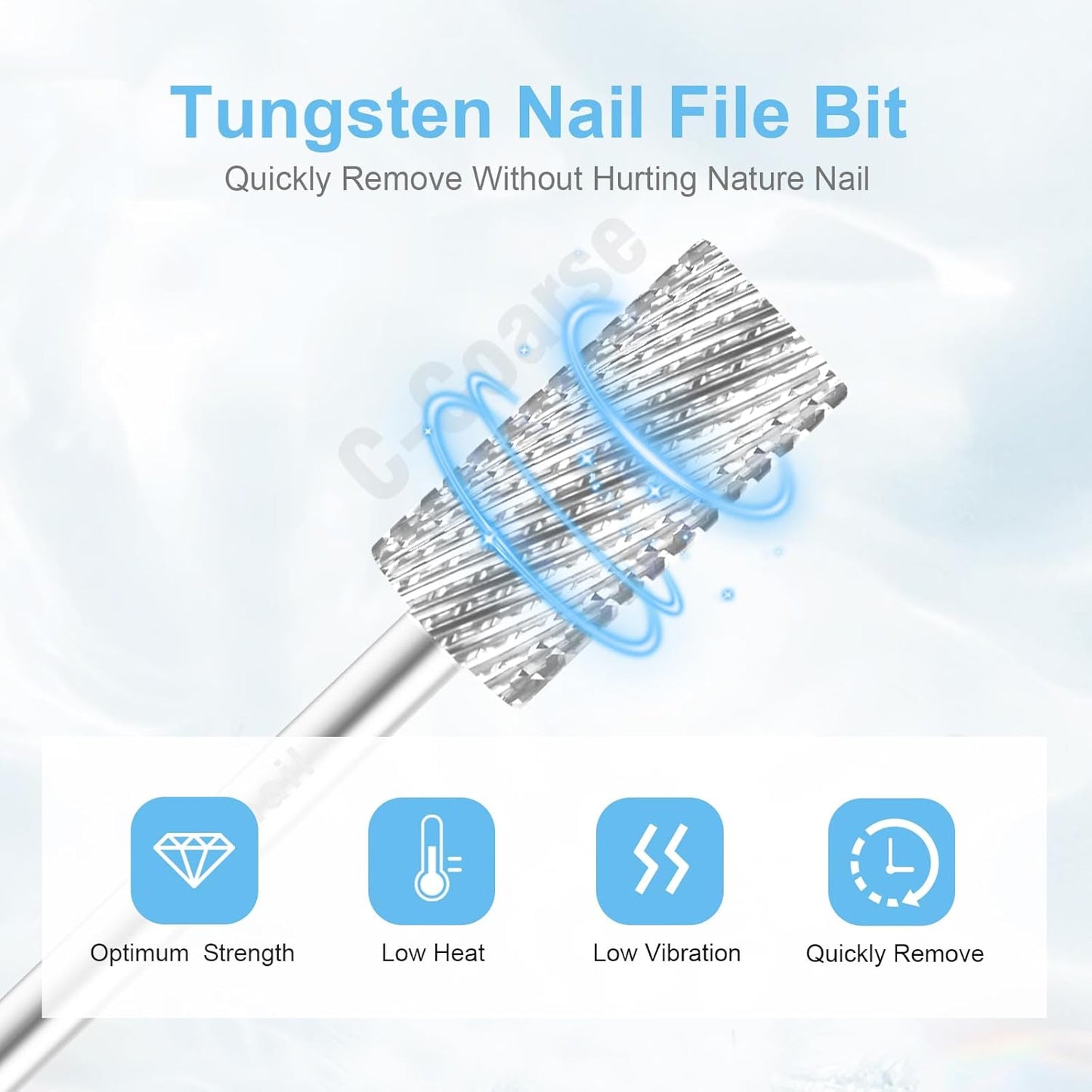 3/32" Large Barrel Bit Tungsten Carbide Nail Drill Bit Safety Bit for Gel & Acrylic Removal, 2- Way Rotating Efile Tip, Salon Electric File Accessory (C Girt, Silver)