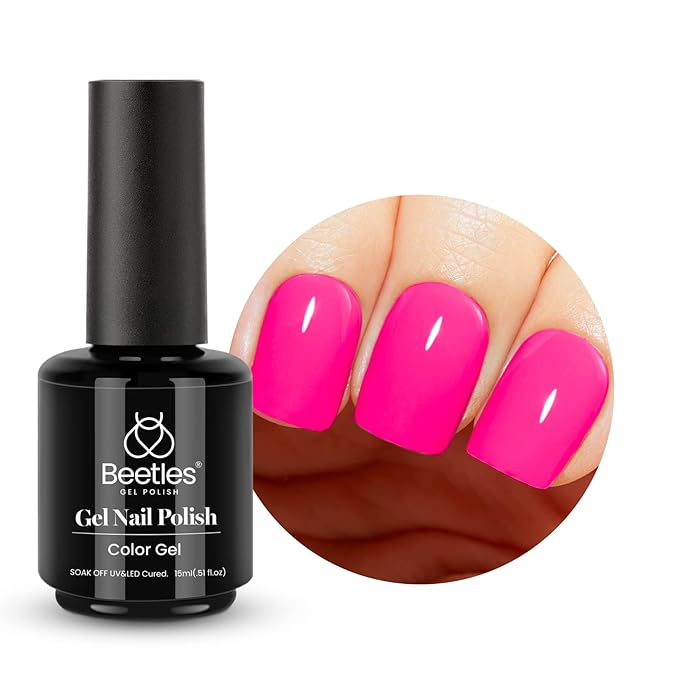 Beetles Pink Gel Nail Polish - Year 2 Kilo 15ML Gel Polish, 1 Pcs Hot Pink Colors, Soak off UV LED Lamp Nail Art Manicure Salon DIY Nail Design for Girls