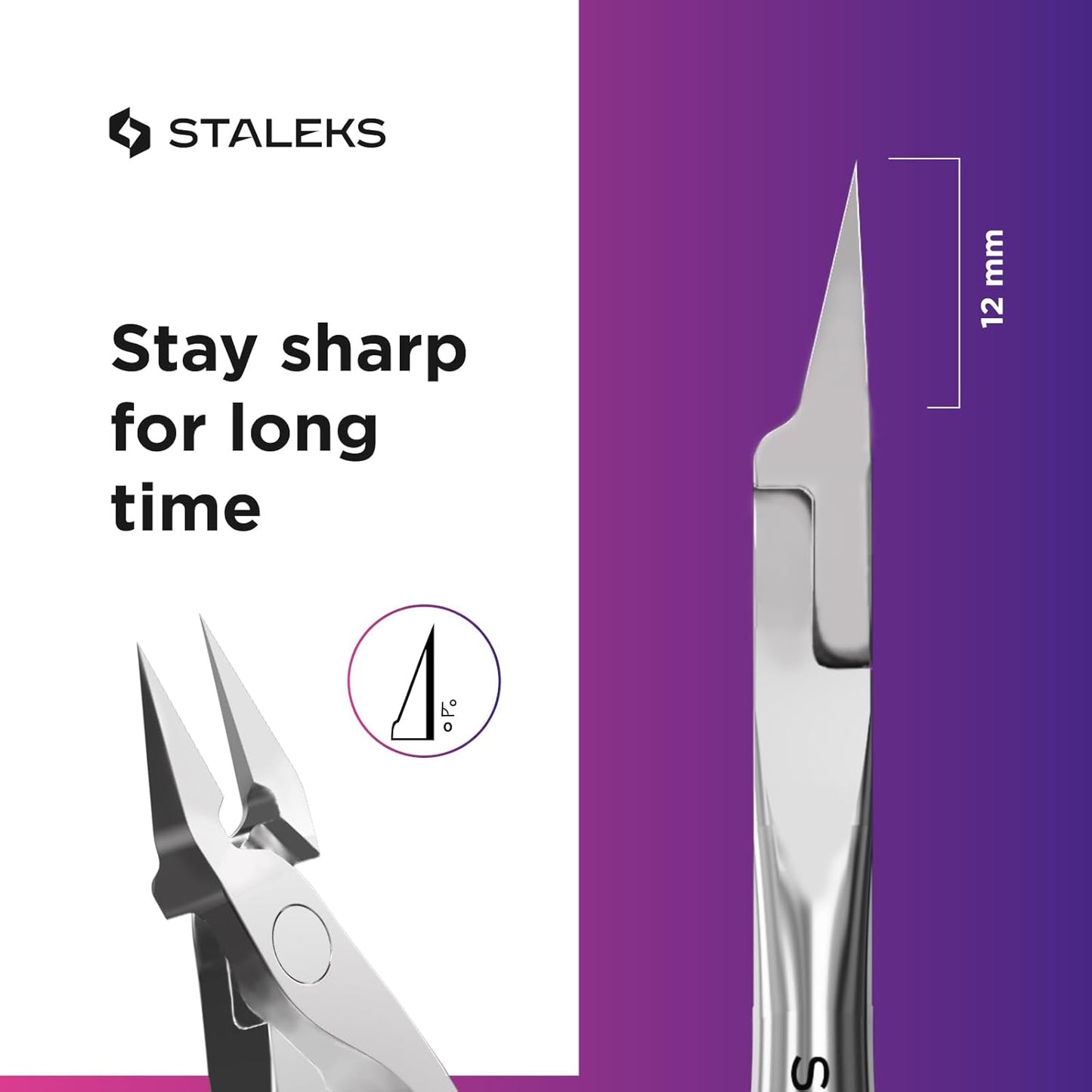 Staleks Pro EXPERT 61 Ingrown Toenail Nippers – 12mm Blades – Narrow Tips with Safe Ends – Stainless Steel – Professional Pedicure Tool NE-61-12, Full Jaw, 0.47 Inch (12mm)