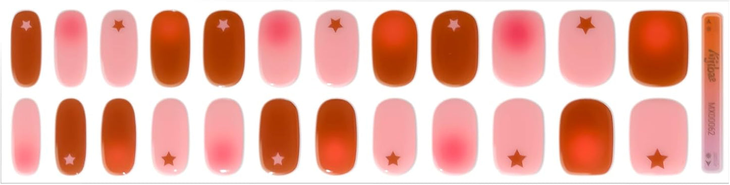 Semi Cured Gel Nail Strips - Trendy Nail Polish Wraps Works with Any UV Lamp - Long Lasting Easy Salon Manicure - 24pcs with 2 Prep Pads, Nail File & Cuticle Stick (Star Burst)