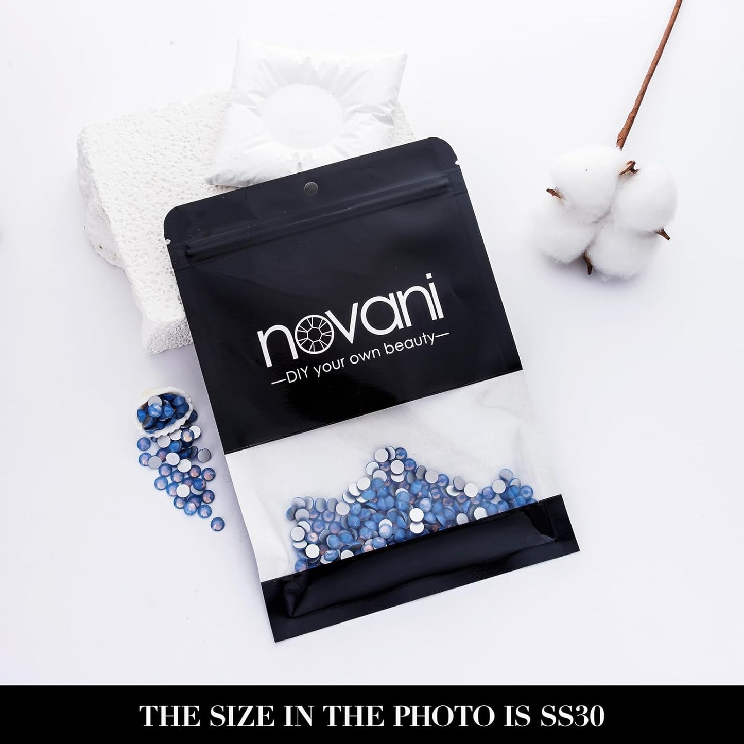 Novani 576 Pieces Flatback Rhinestones Glass Round Gems Blue Opal Crystals for Nail Art DIY Crafts Clothes Shoes,SS30,6.4-6.6mm