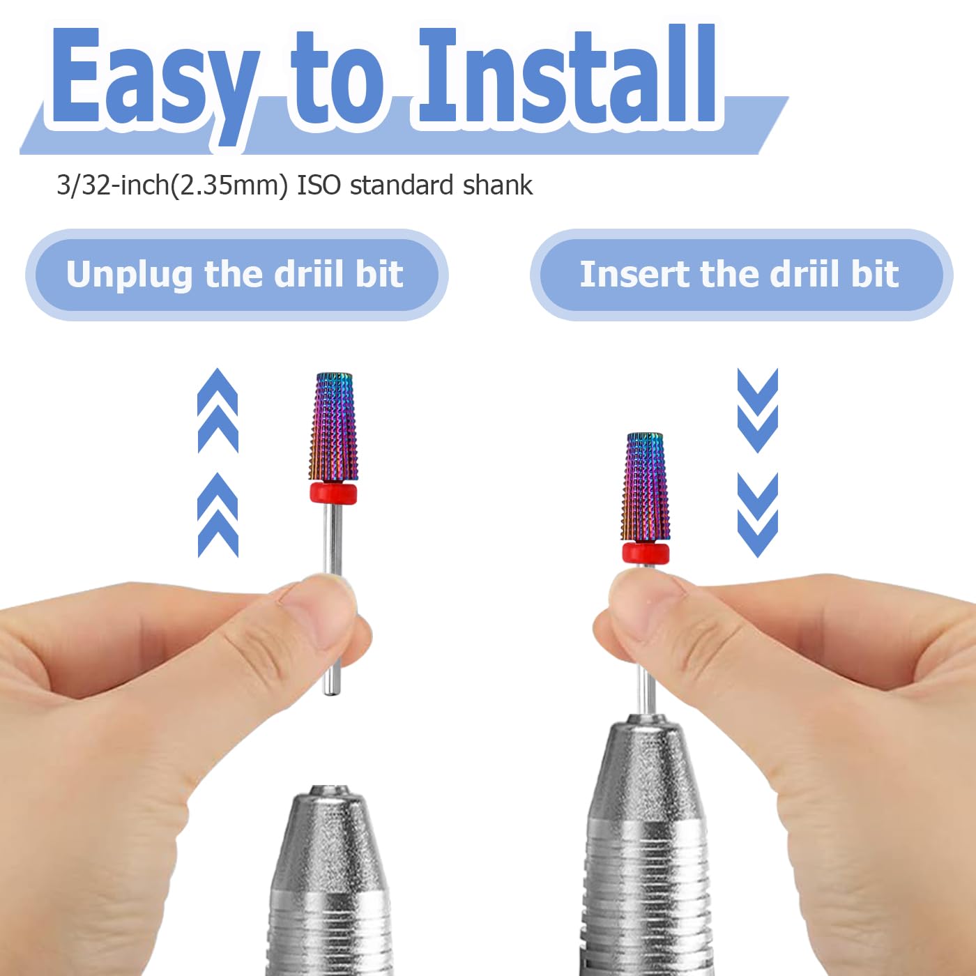 Mesee 2 Pieces Tapered Nail Drill Bit Set, 3/32 Inch Shank Tungsten Steel Tapered Shape Nail Drill Bits Burrs Nails File Manicure Pedicure Tool Accessory for Gel Nail Cuticle Dead Skin Remover