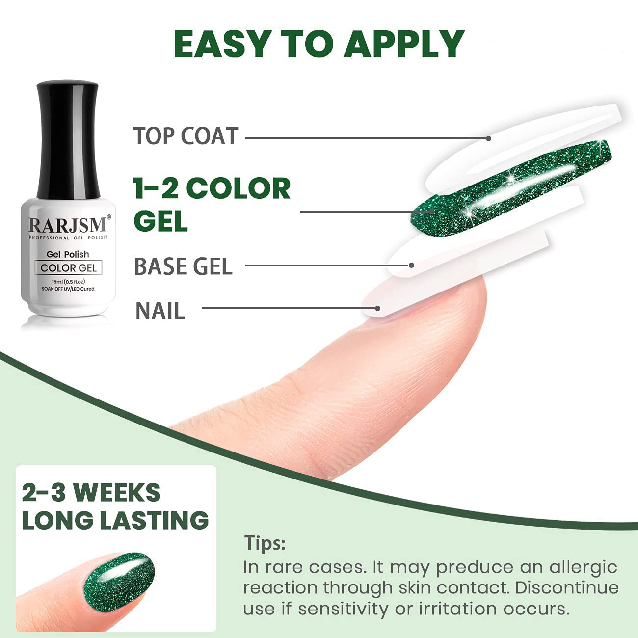 RARJSM Glitter Green Gel Nail Polish,Reflective Gel Polish Sparkle Glitter Flash Diamond Nail Gel Polish Soak off Disco Shimmer Gel Polish UV LED Curing Requires 15ml for Home Salon Diy Nail Manicure