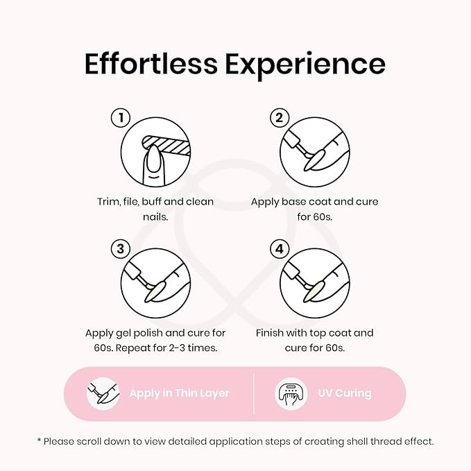 Beetles Pearl Pink Gel Nail Polish – Soft Afternoon Mermaid Gel Polish, 15ml Thread Effect Pink Nail Swirl Shell UV LED Soak Off Gel Manicure