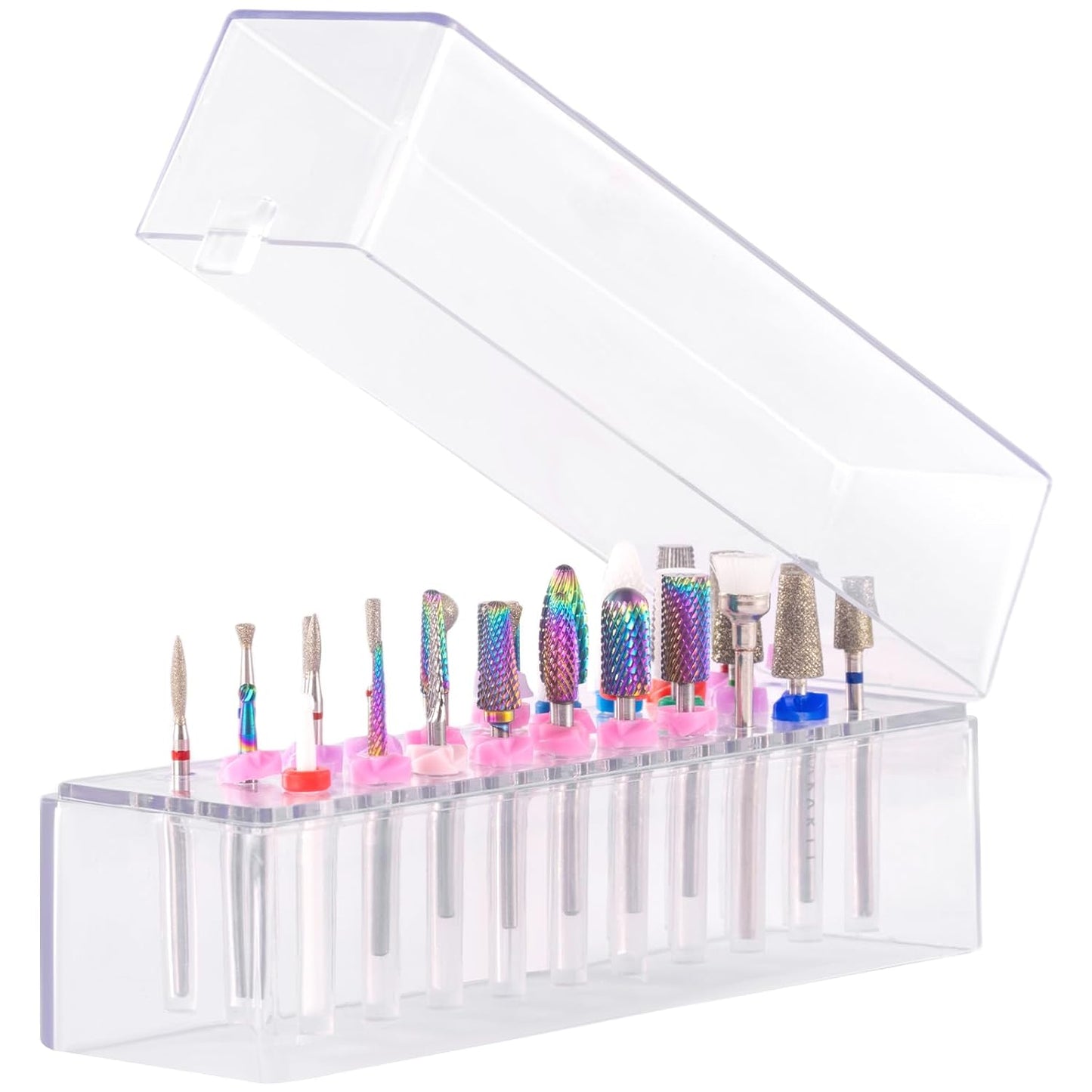 Makartt Nail Drill Bits Holder,Dustproof Stand Displayer Organizer Container Case 30 Holes drill bit holder nail tech Professional Nail art Tools(Not Inlcude Drill Bits,Clear)