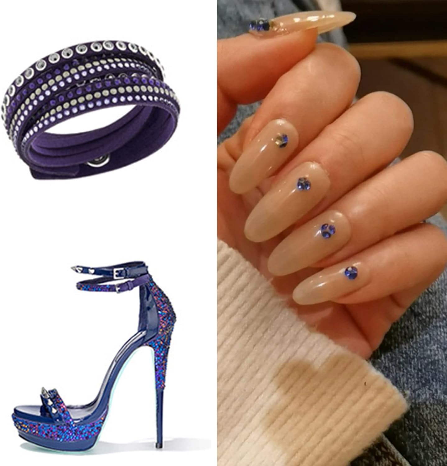 Beadsland 4300pcs Flatback Rhinestones,Purple Rhinestone Nail Gems Round Crystal Rhinestones for Crafts,Mixed 6 Sizes with Picking Tweezers and Wax Pencil Kit, SS6-SS20,Purple Velvet