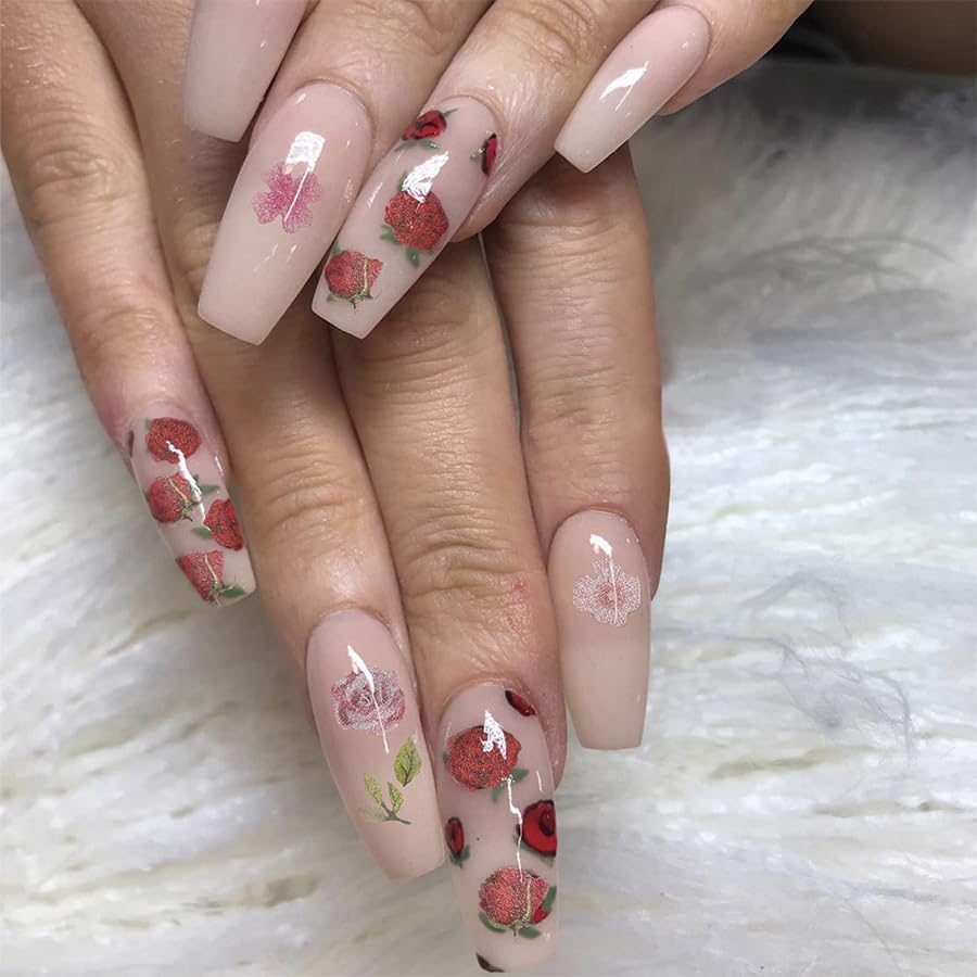 300Pcs 3D Flower Nail Art Charms Sequins Mixed Colorful Nail Flowers for Nail Art Leaves Butterfly Nail Design Slice Nail Flowers Ultra Wood Pulp Flakes Sequins 5