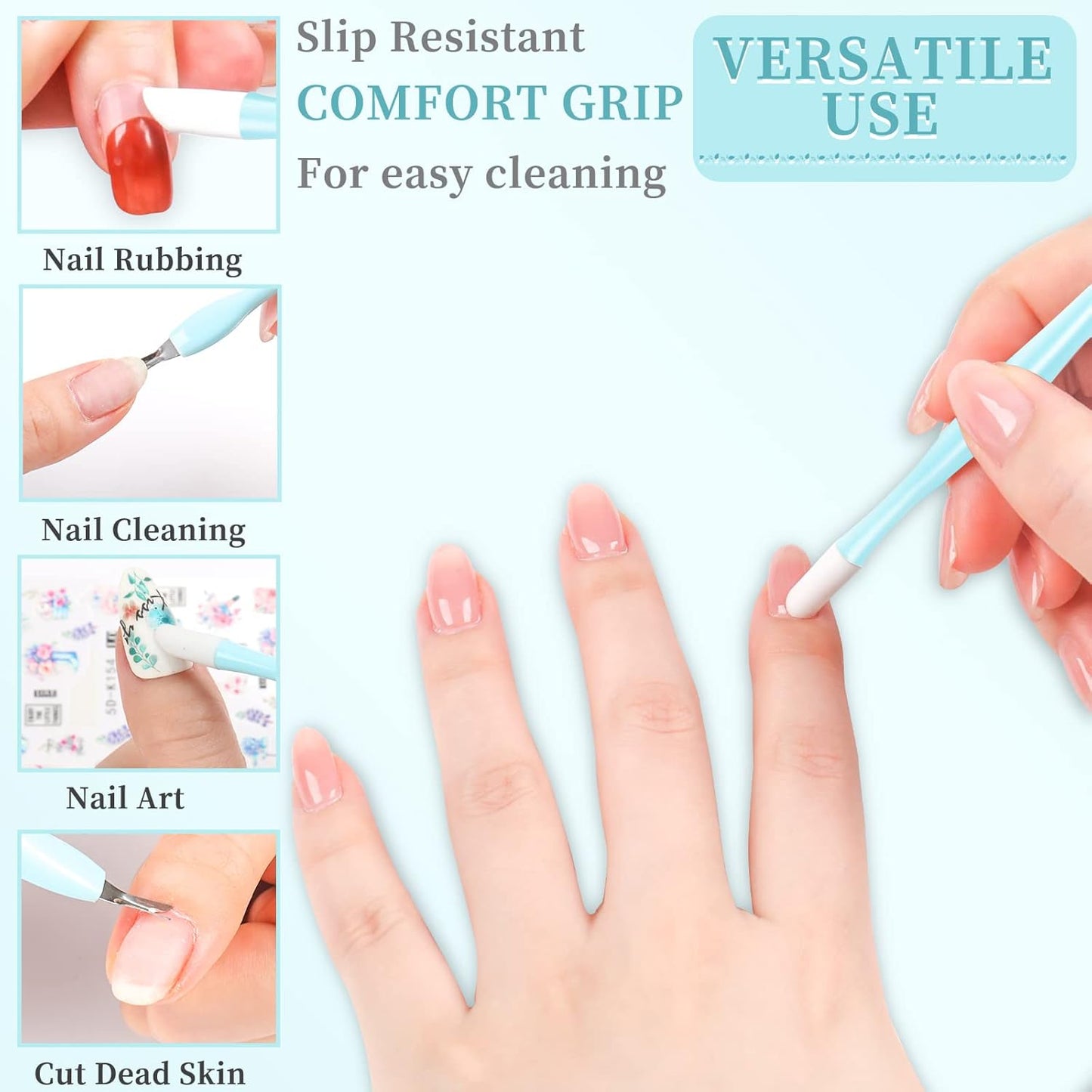 50Pcs Nail Cuticle Trimmer Rubber Nail Cleaner,heemeei Plastic Handle Cuticle Knife, Double End Nail Dead Skin Fork Cuticle Pusher Bulk Nail Art Cuticle Remover Tools for Girls Women and Men-Blue…