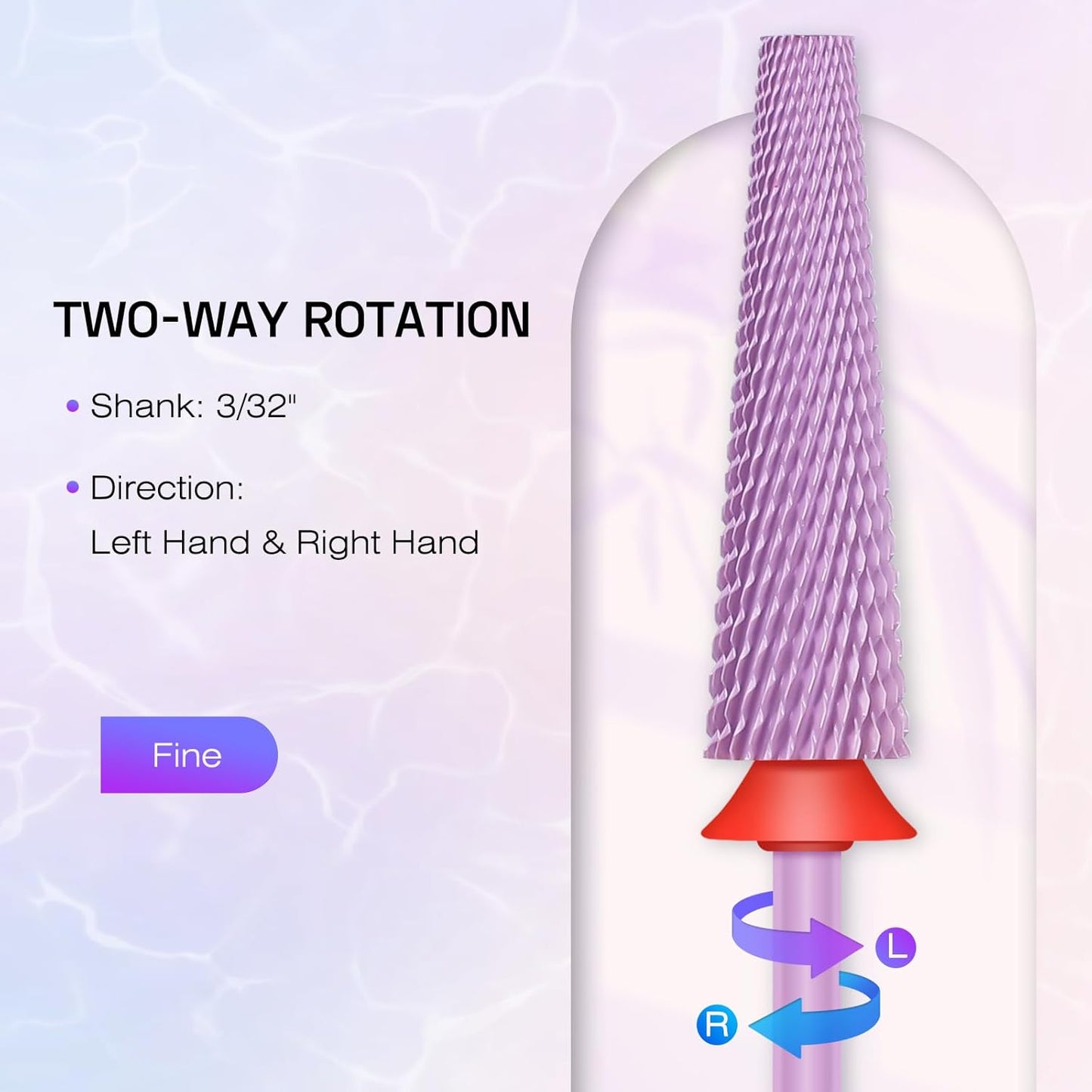 Depvko Super Long 5 in 1 Nail Drill Bits,Carbide Nail Drill Bit,3/32" Two Way Rotate Professional Drill Bit Nails,Nail Bits Fast Remove Acrylic or Gel for Manicure,Pedicure,Nail Art (Fine-F, Purple)