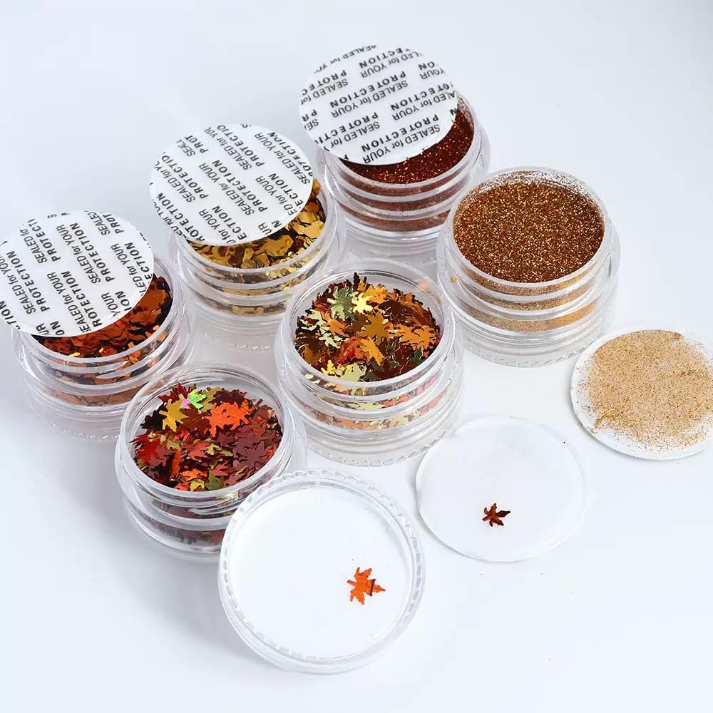 Fall Nail Art Glitters Sequins, 12 Boxes Maple Leaf Nail Art Decoration Flakes 3D Leaf Nail Decals Gold Orange Nails Art Designs Holographic Thanksgiving Day Glitters for Nails Decorations